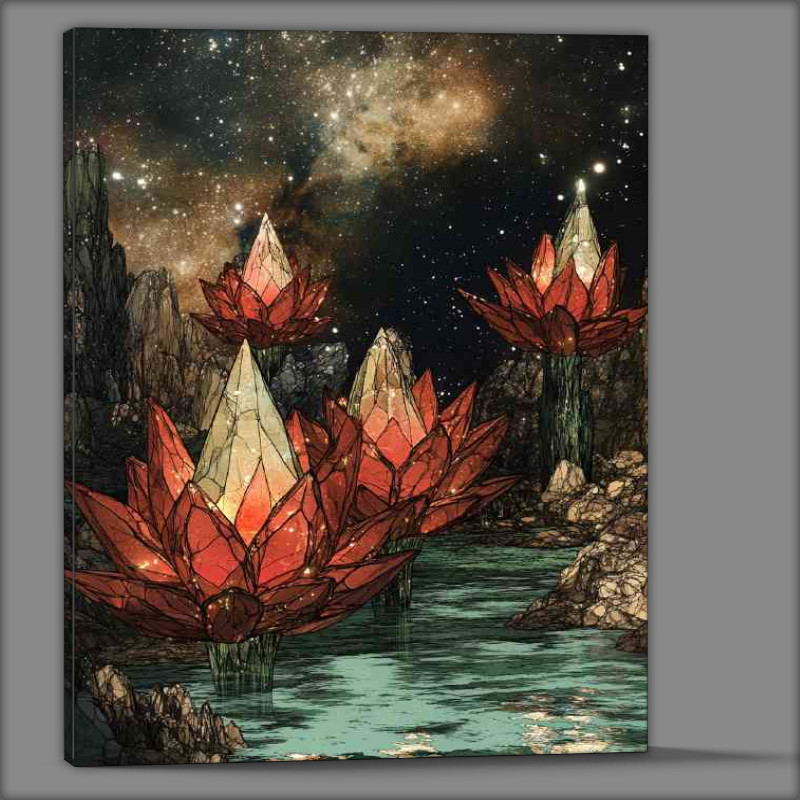 Buy Canvas : (Crystal lotus flowers with red pettles glass)
