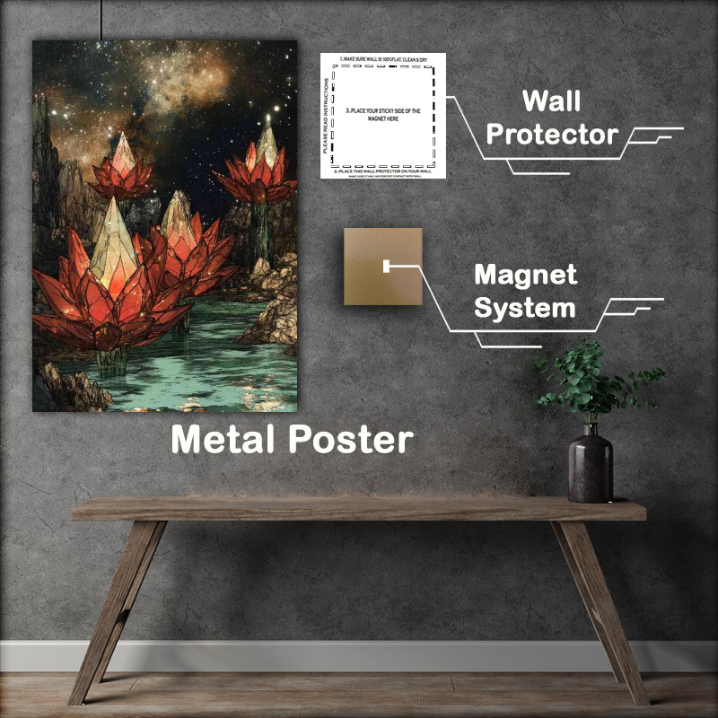 Buy Metal Poster : (Crystal lotus flowers with red pettles glass)