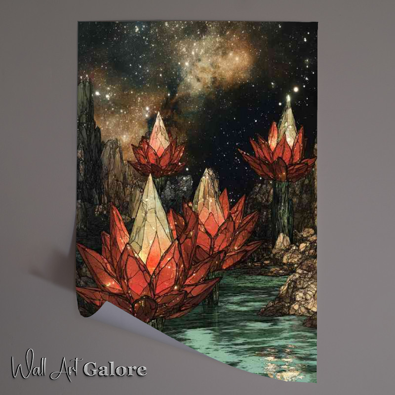 Buy Unframed Poster : (Crystal lotus flowers with red pettles glass)