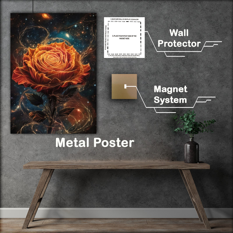 Buy Metal Poster : (Rose with fiery swirling patterns)