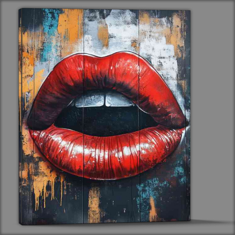 Buy Canvas : (Graffiti art featuring large red lips spray paint)
