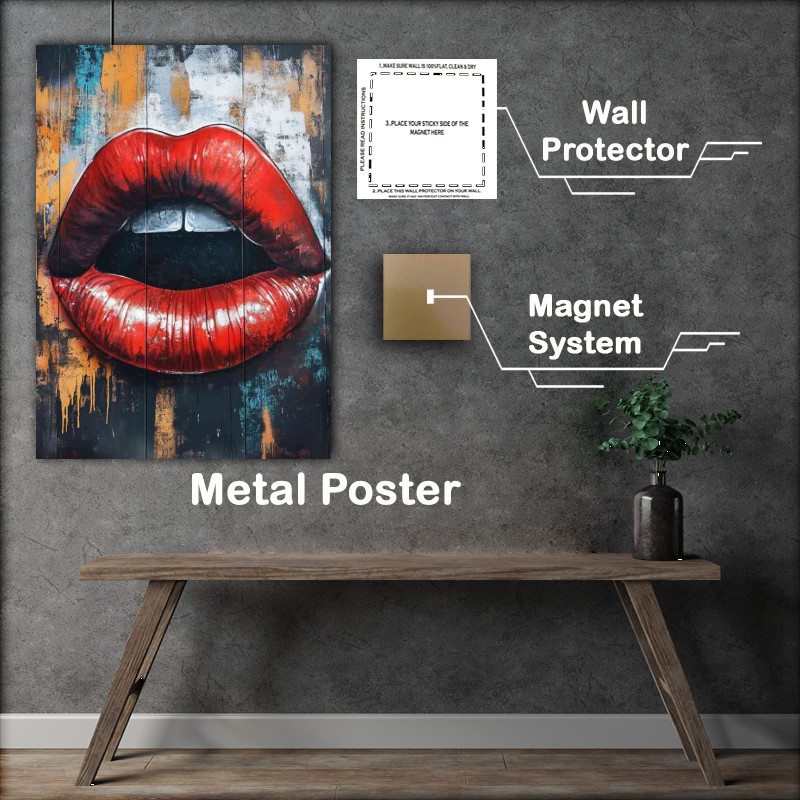 Buy Metal Poster : (Graffiti art featuring large red lips spray paint)