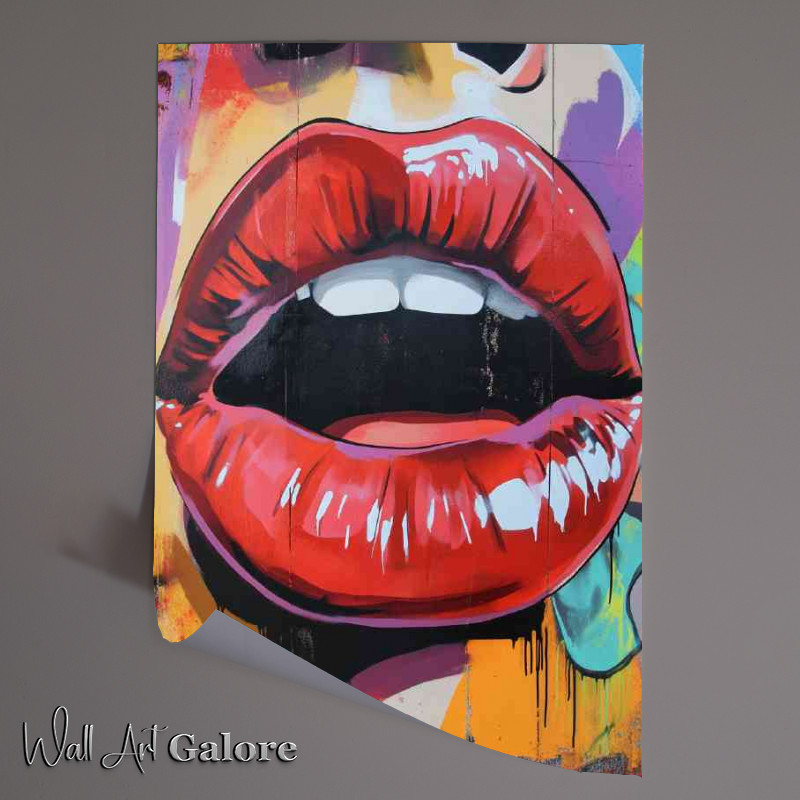 Buy Unframed Poster : (Graffiti art featuring large vibrant red lips)