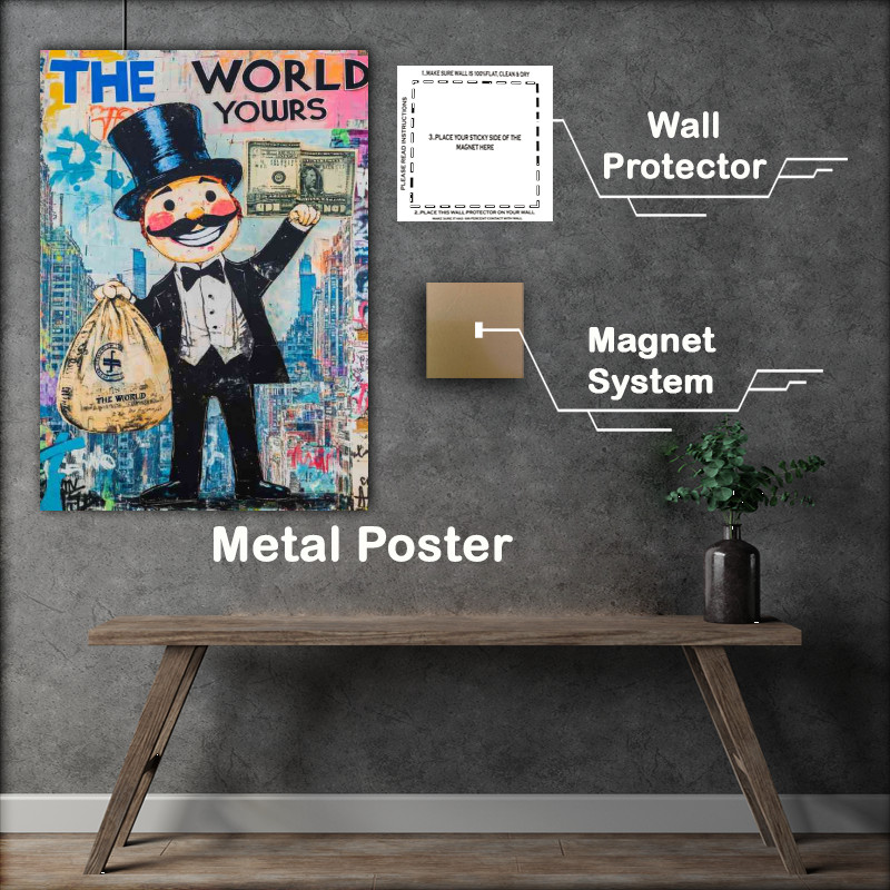 Buy Metal Poster : (Graffitti style artwork featuring the Monopoly man)