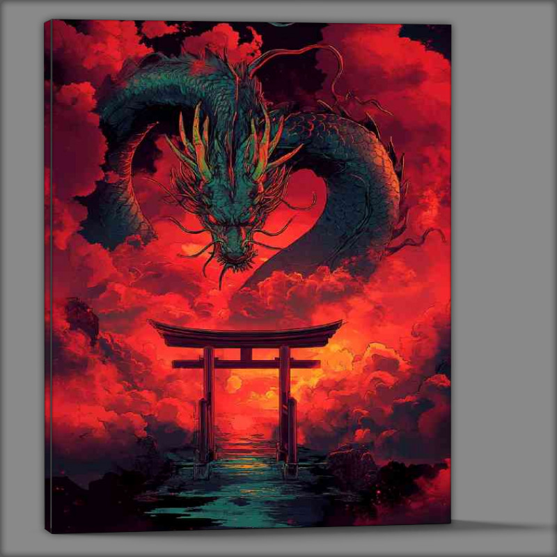Buy Canvas : (A Chinese dragon surrounded by red clouds and tori gate)