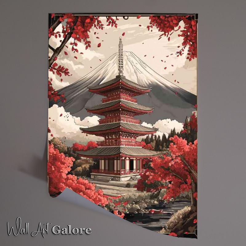 Buy Unframed Poster : (Beautiful Japanese temple with Mount Fuji)