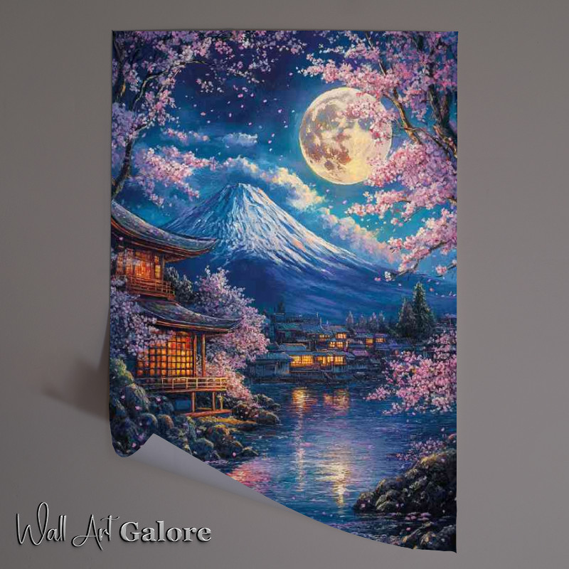 Buy Unframed Poster : (Breathtaking painting of Mount Fuji under the moon)