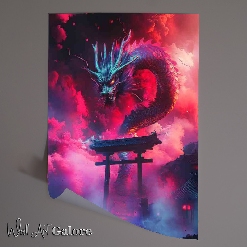 Buy Unframed Poster : (Chinese dragon surrounded clouds and Tori gate)