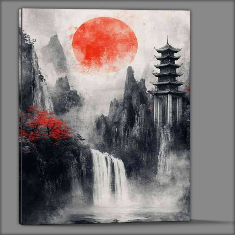 Buy Canvas : (Chinese landscape painting Pavilions and towers waterfalls)