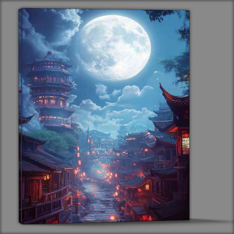 Buy Canvas : (Chinese style city under the moonlight with ancient buildings)