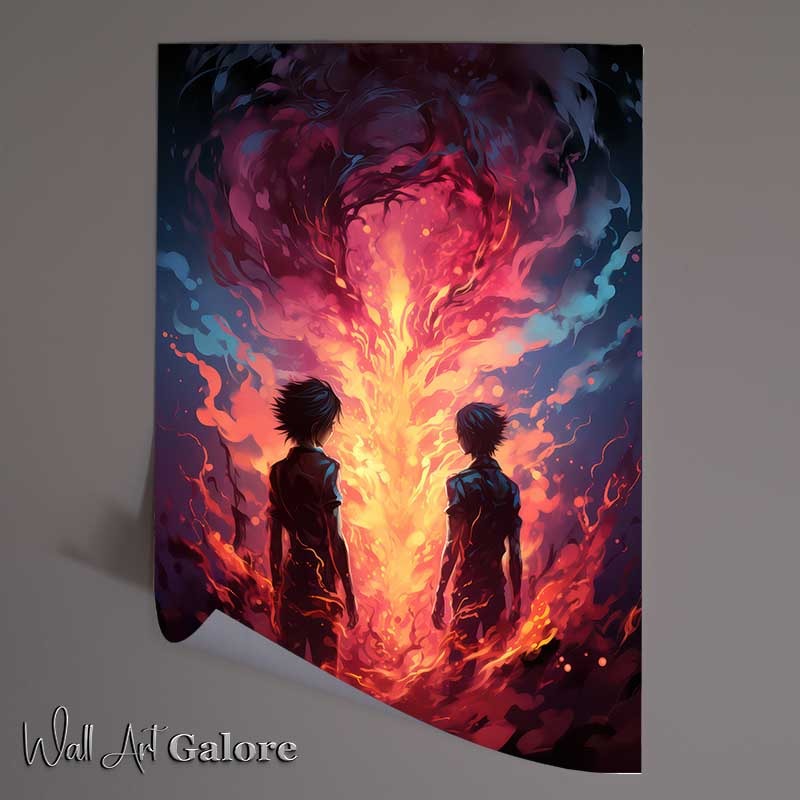 Buy Unframed Poster : (Anime of two boys with fire in dark pink)