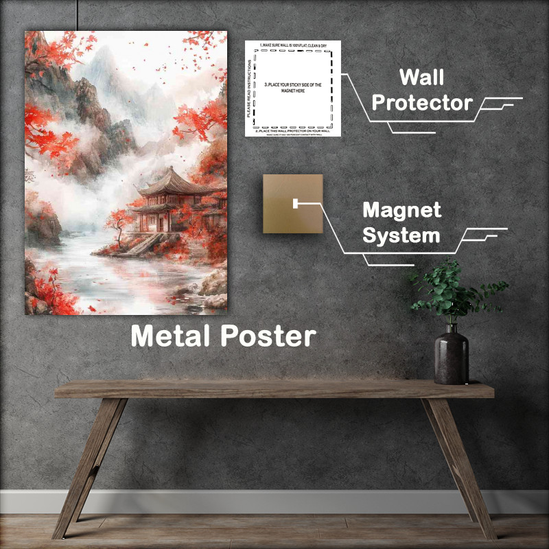 Buy Metal Poster : (Chinese traditional painting landscape painting in the mist)