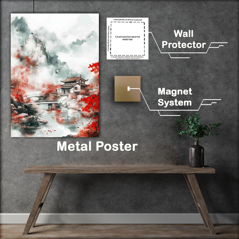 Buy Metal Poster : (Chinese traditional painting landscape painting with architecture)