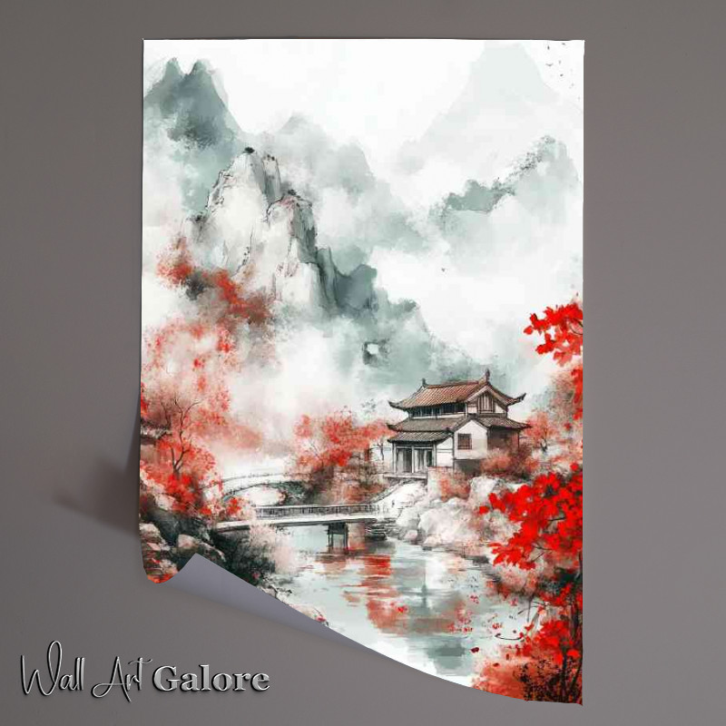 Buy Unframed Poster : (Chinese traditional painting landscape painting with architecture)