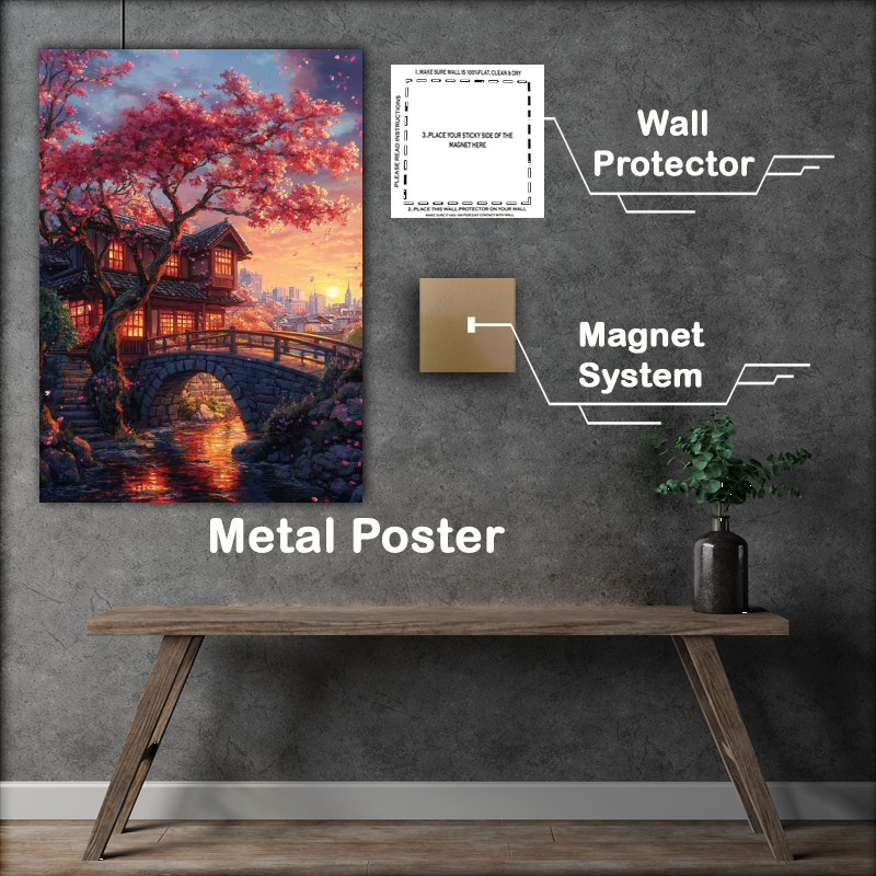 Buy Metal Poster : (Japanese architecture cherry blossom)