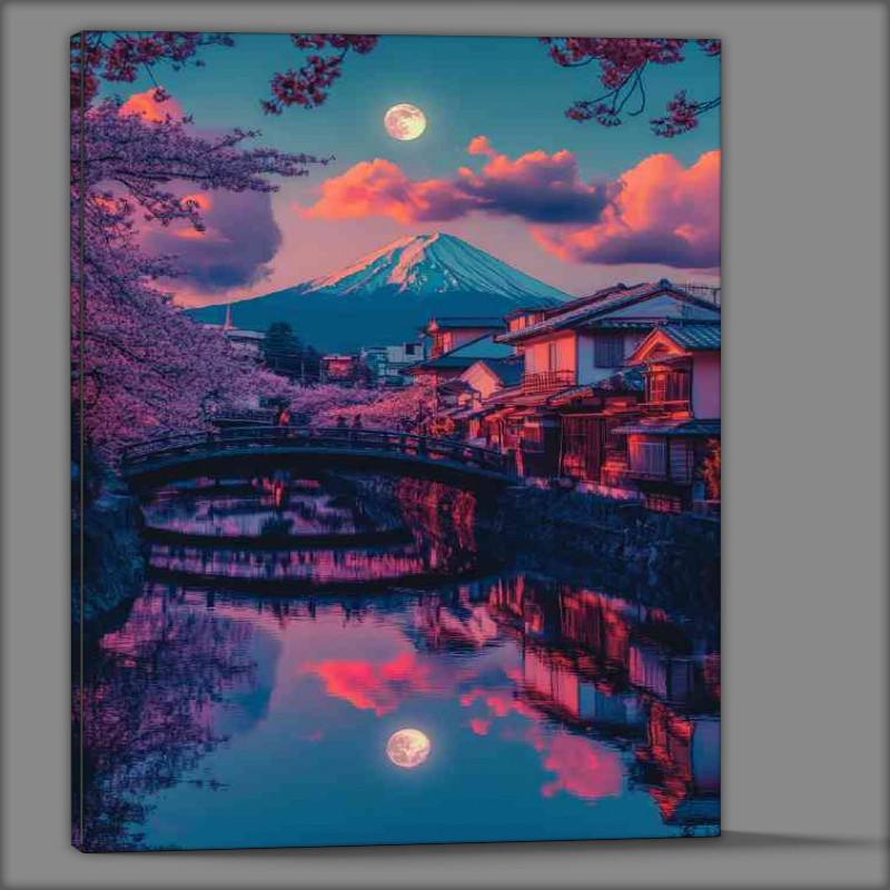 Buy Canvas : (Japanese bridge cherry blossoms full moon)