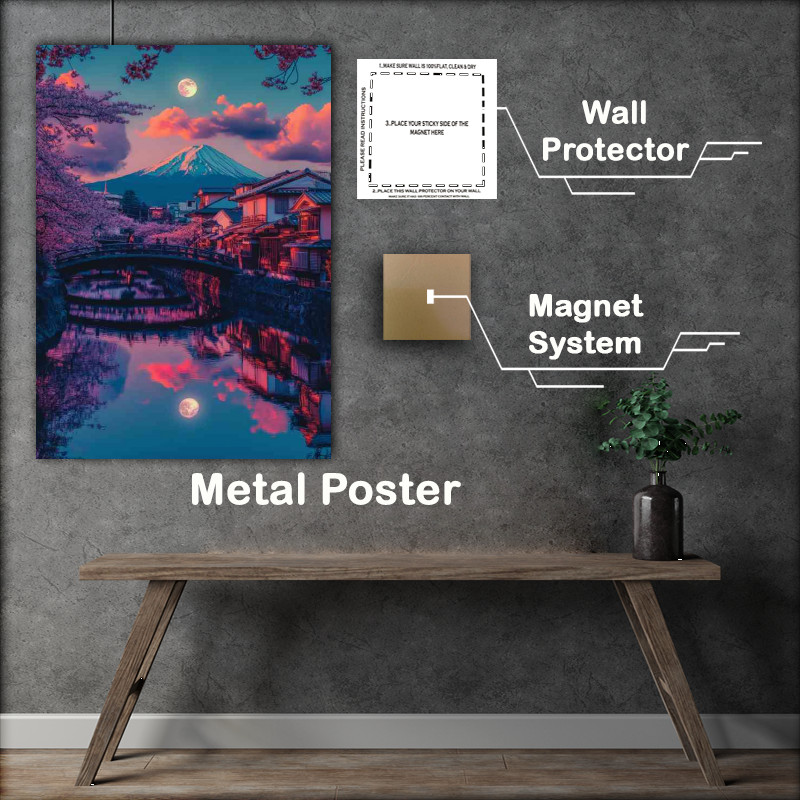 Buy Metal Poster : (Japanese bridge cherry blossoms full moon)
