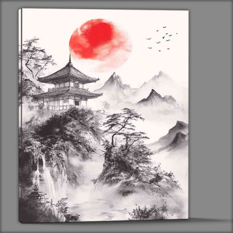 Buy Canvas : (Japanese painting of an ancient temple and mist)