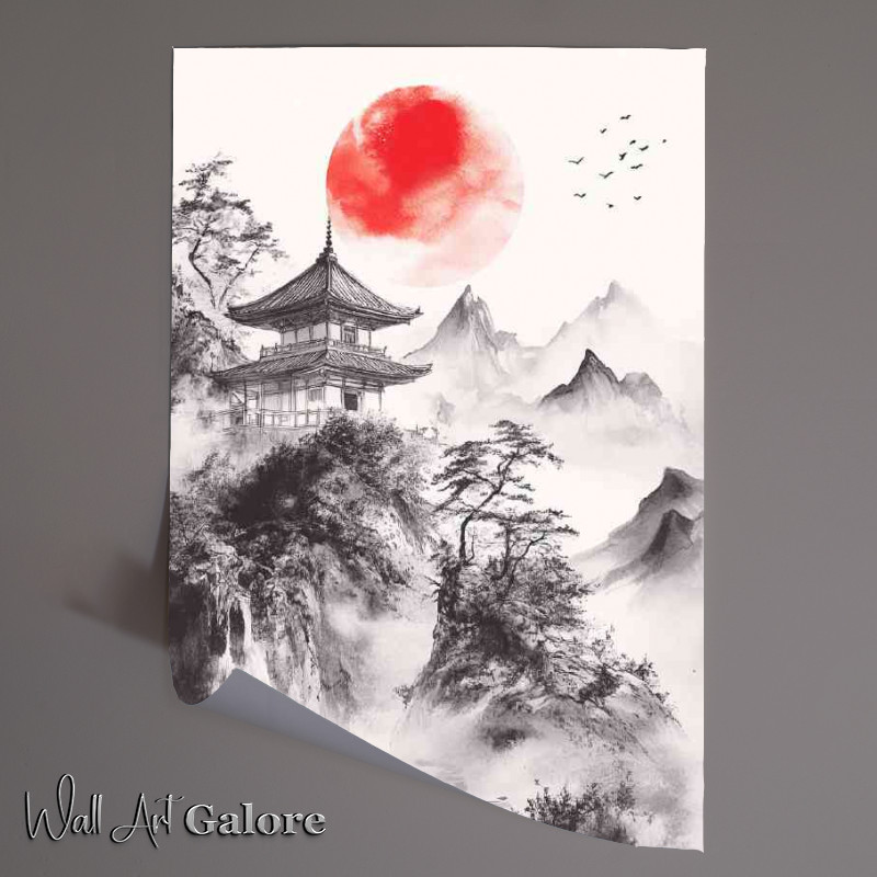 Buy Unframed Poster : (Japanese painting of an ancient temple and mist)
