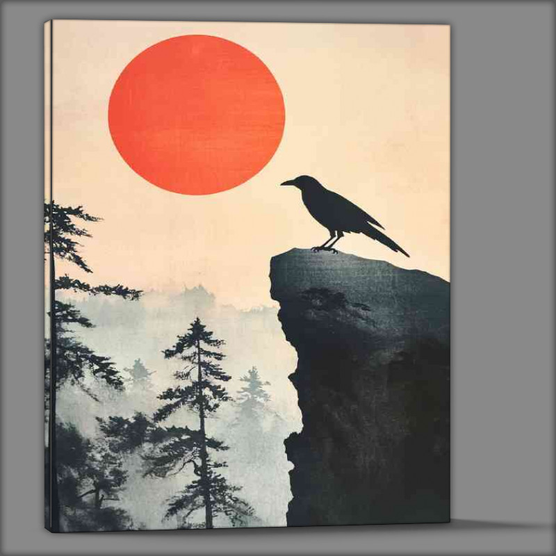 Buy Canvas : (Japanese style painting of a crow perched on the edge)