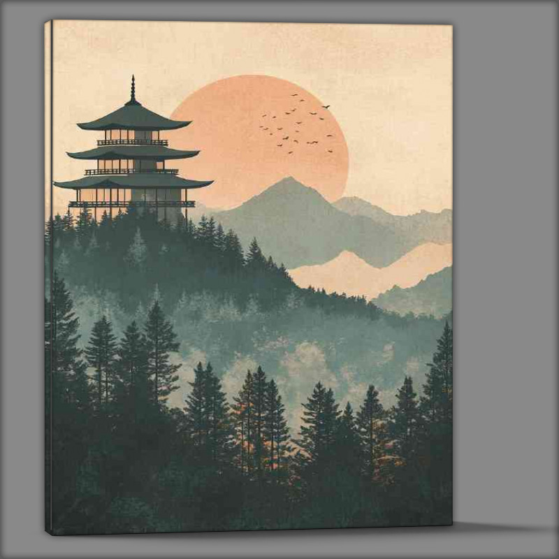 Buy Canvas : (Japanese temple landscape with pine trees)