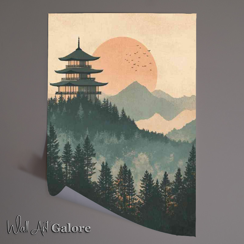 Buy Unframed Poster : (Japanese temple landscape with pine trees)