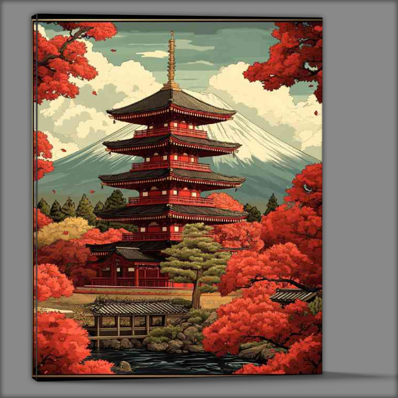 Buy Canvas : (Japanese temple with Mount Fuji in the back)