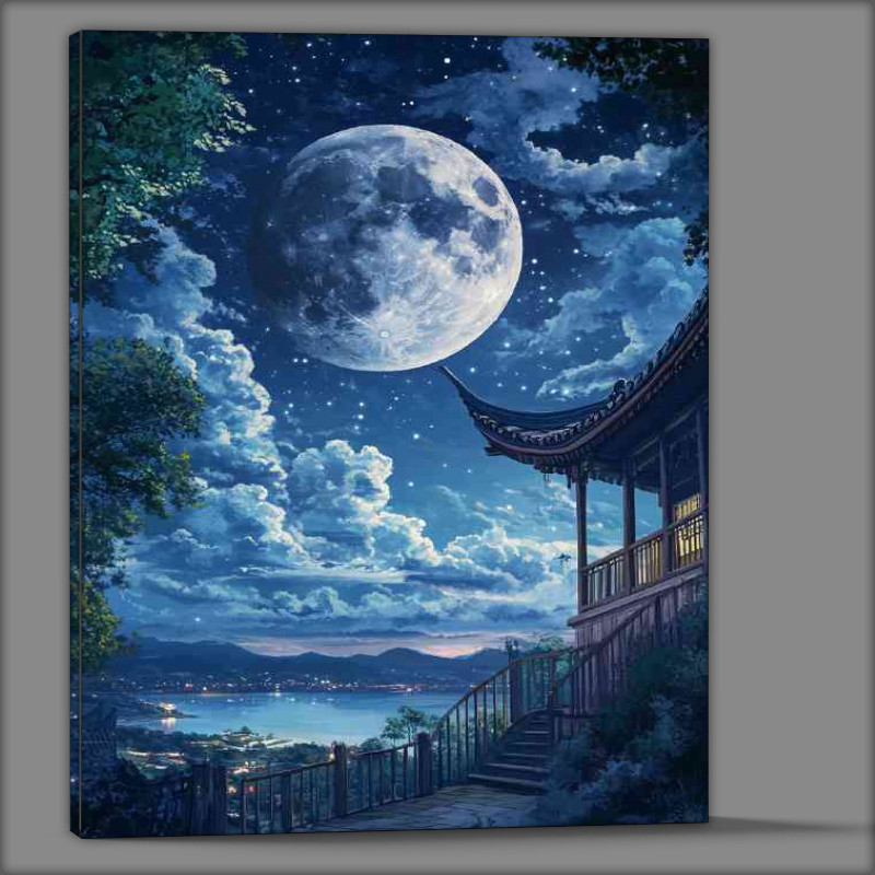 Buy Canvas : (Night sky there is an oversized moon hanging)