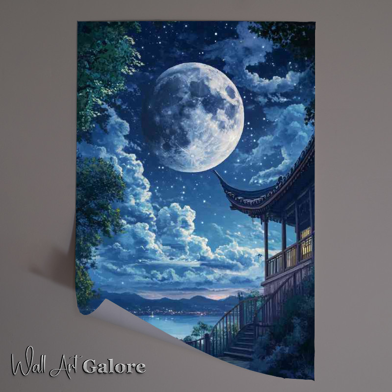 Buy Unframed Poster : (Night sky there is an oversized moon hanging)
