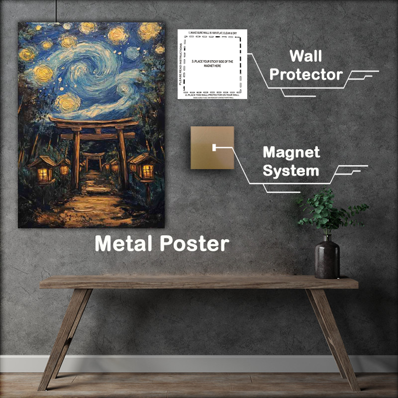 Buy Metal Poster : (Painting of the starry night but with Japanese lanterns)
