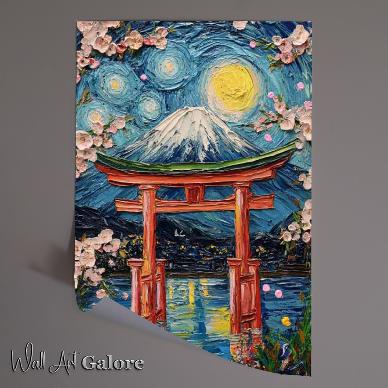 Buy Unframed Poster : (Starry Night Fuji mountain and torii in the background)