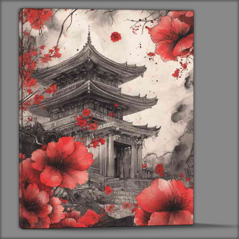 Buy Canvas : (Temple in the background surrounded by red flowers)