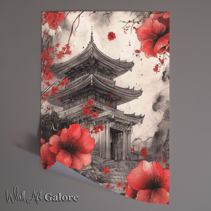 Buy Unframed Poster : (Temple in the background surrounded by red flowers)
