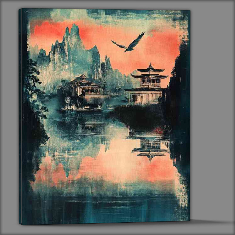 Buy Canvas : (Vintage Japanese postcard lake house)
