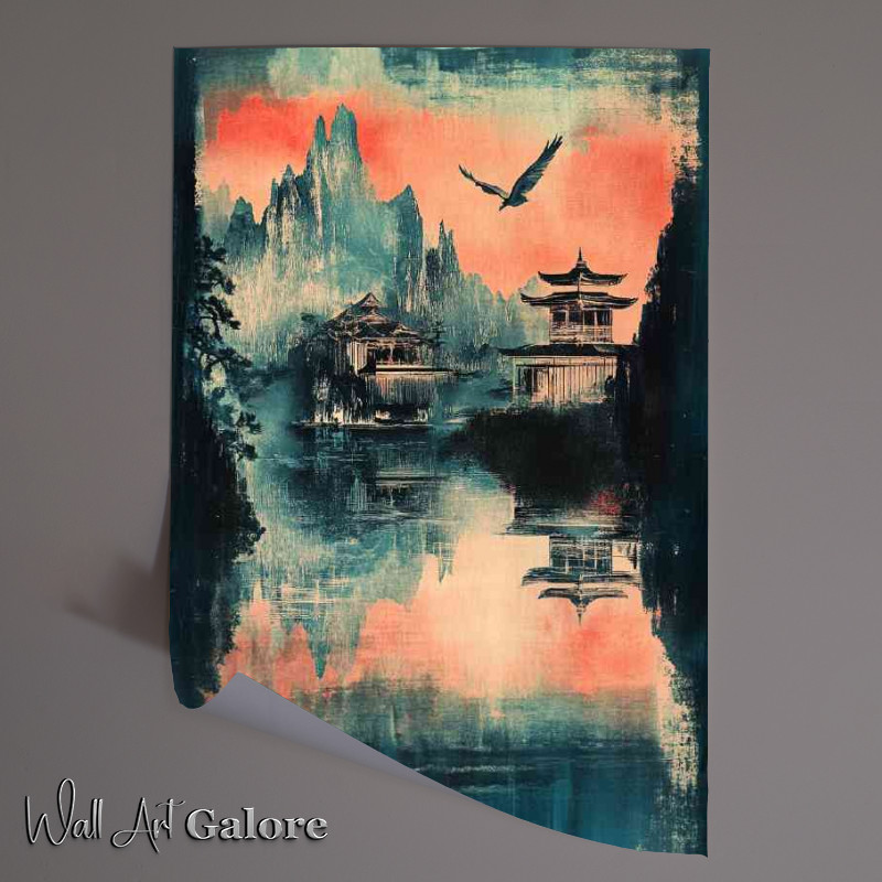 Buy Unframed Poster : (Vintage Japanese postcard lake house)