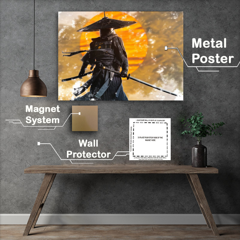 Buy Metal Poster : (Mysterious figure possibly a warrior with the yellow sun)