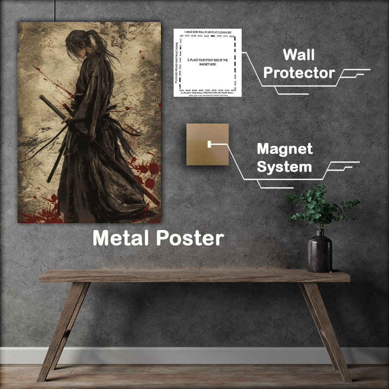 Buy Metal Poster : (Rustic lady samurai with swords)