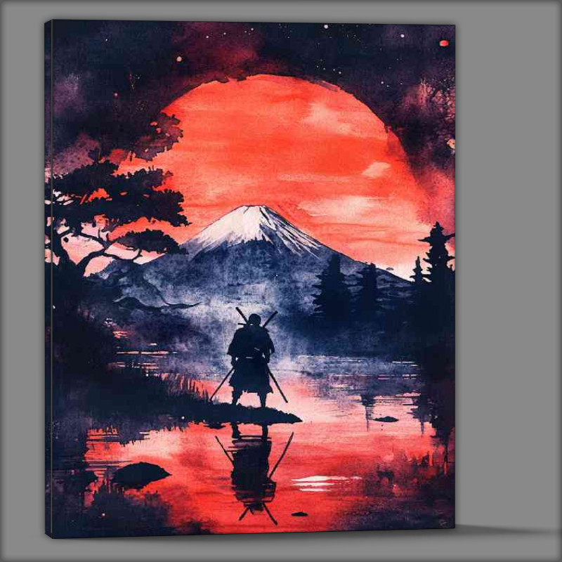 Buy Canvas : (Samurai standing in front of Mount Fuji night time reflection)