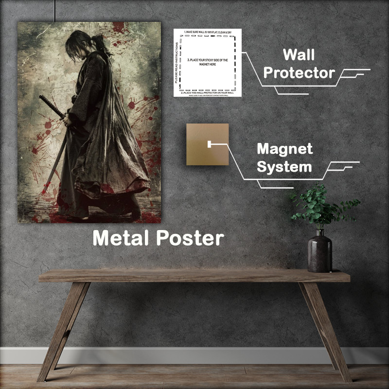 Buy Metal Poster : (Warrior or samurai standing with splashed blood)