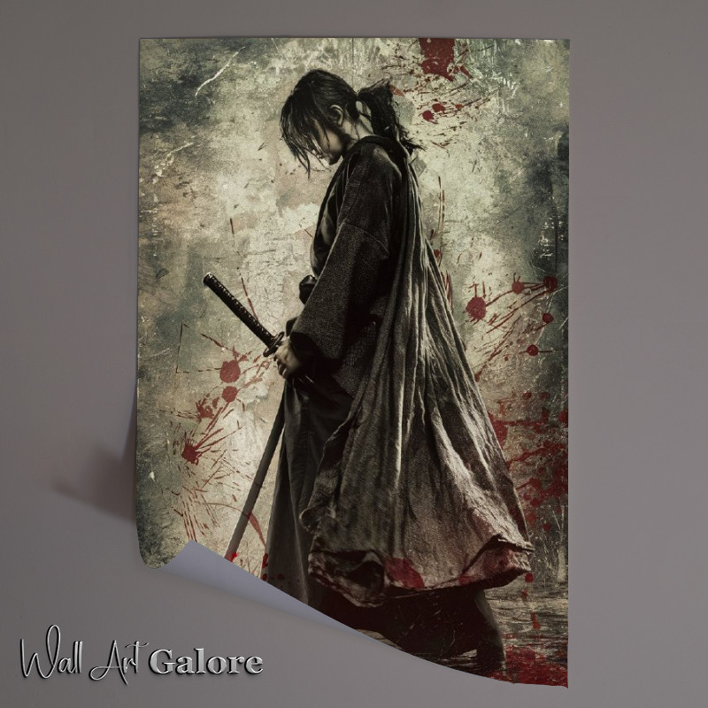 Buy Unframed Poster : (Warrior or samurai standing with splashed blood)
