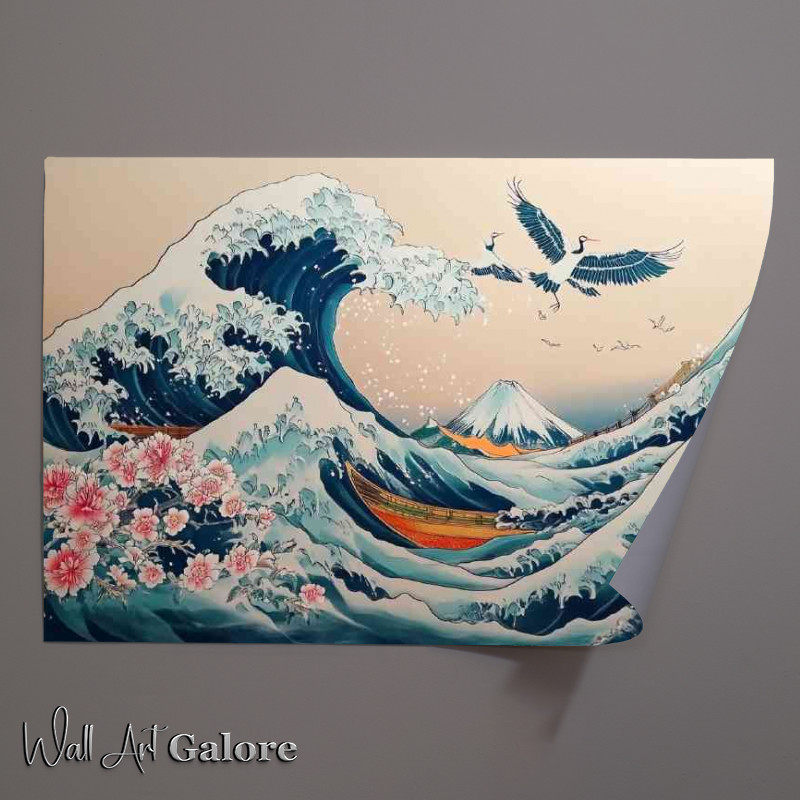 Buy Unframed Poster : (Japanese motif art of Mount Fuji with large waves)