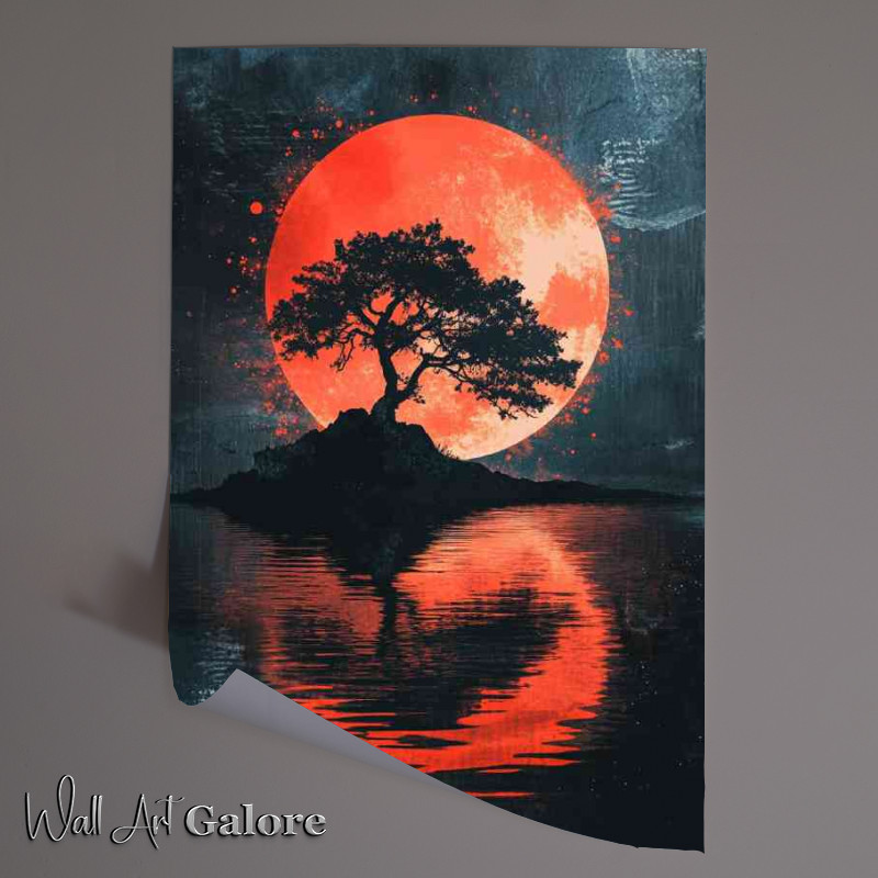 Buy Unframed Poster : (Japanese landscape dark fantasy art style colorful red moon)