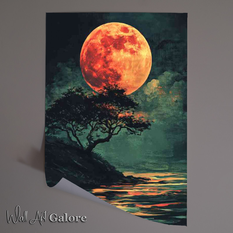 Buy Unframed Poster : (Japanese landscape dark fantasy red moon)