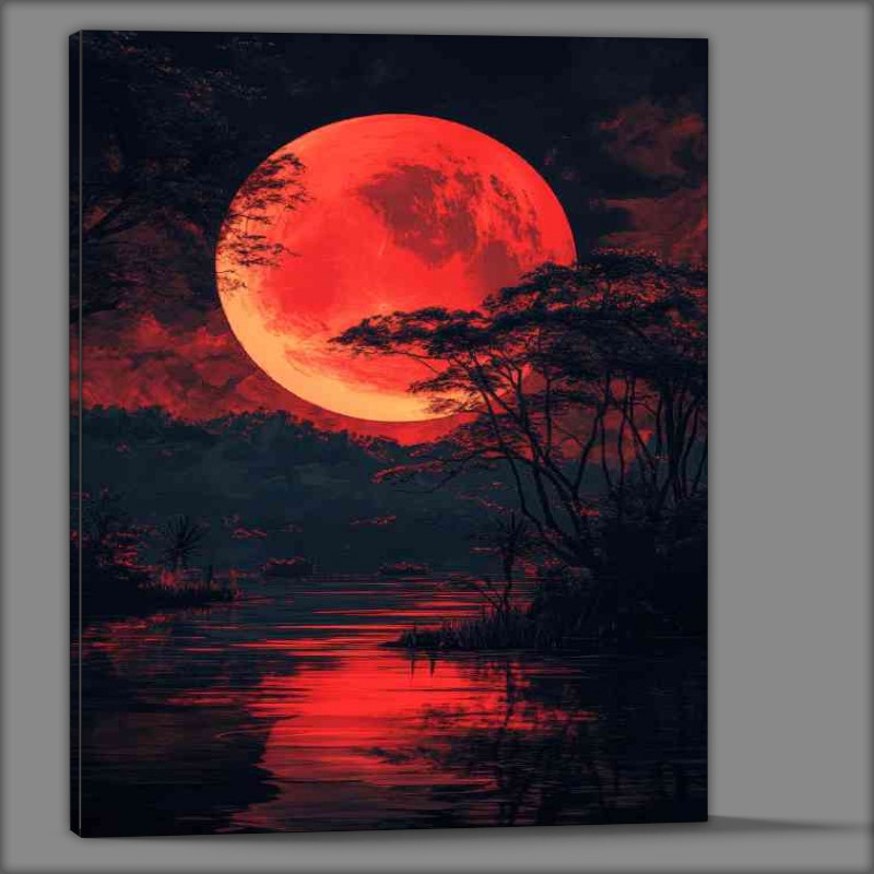 Buy Canvas : (Red moon black sky Japanese landscape dark fantasy)