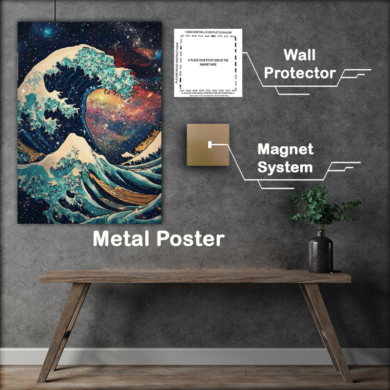 Buy Metal Poster : (The Great Wave off Kanagawa but with cosmic colors)
