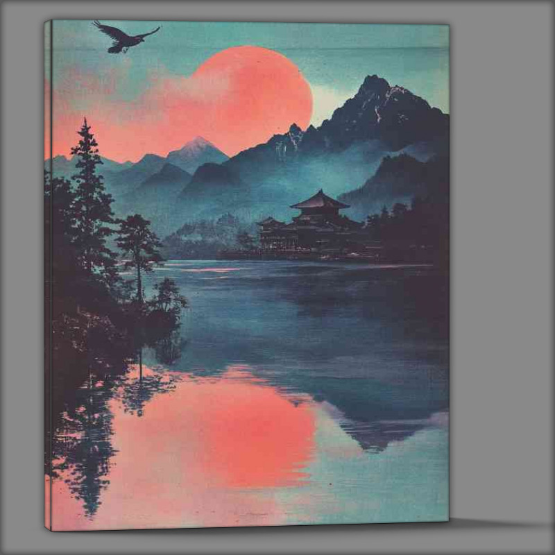 Buy Canvas : (Vintage Japanese postcard mountains lake)
