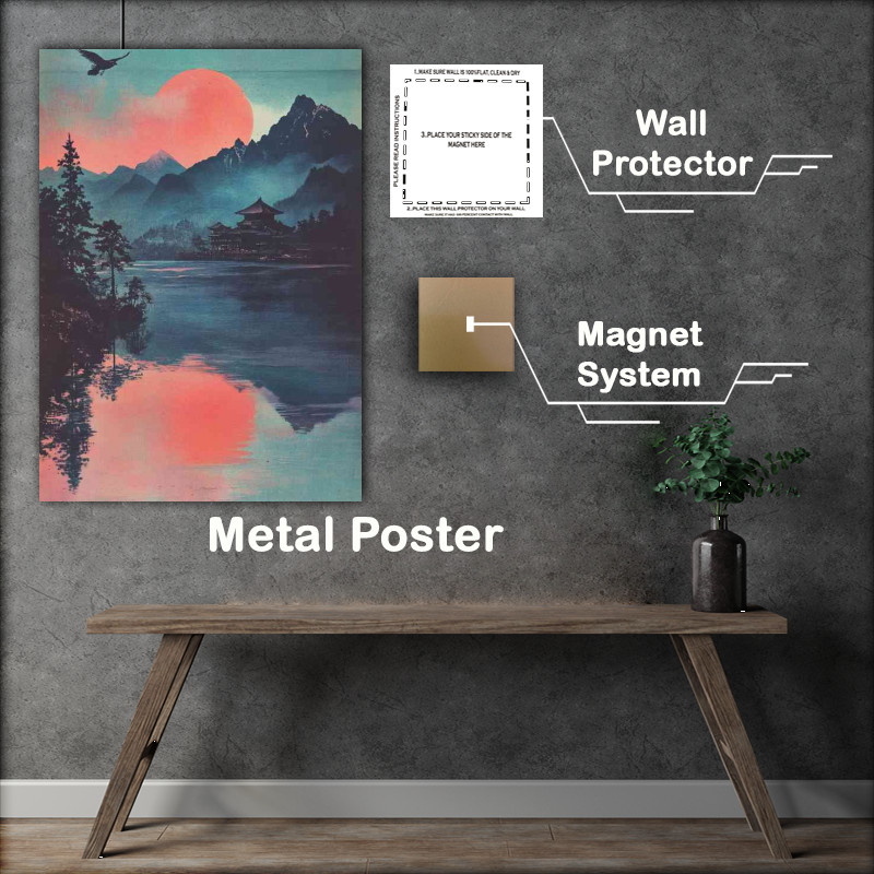 Buy Metal Poster : (Vintage Japanese postcard mountains lake)