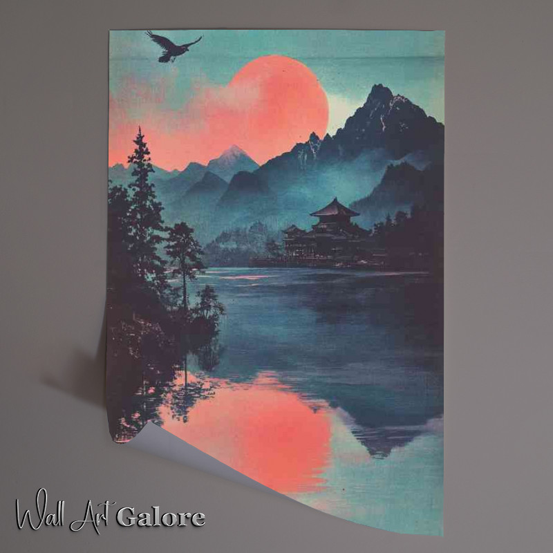 Buy Unframed Poster : (Vintage Japanese postcard mountains lake)