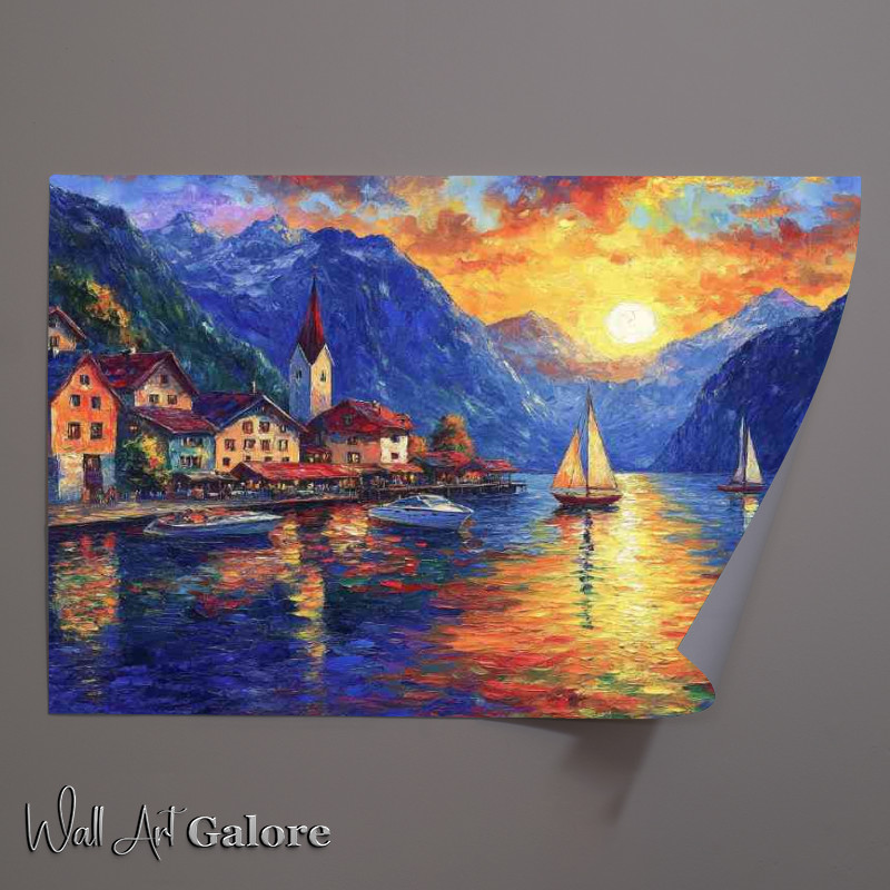 Buy Unframed Poster : (Sailing boats in the harbor of Hallstatt Austria)