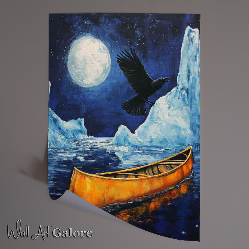 Buy Unframed Poster : (Canoe floating on the water under which there is an black crow)